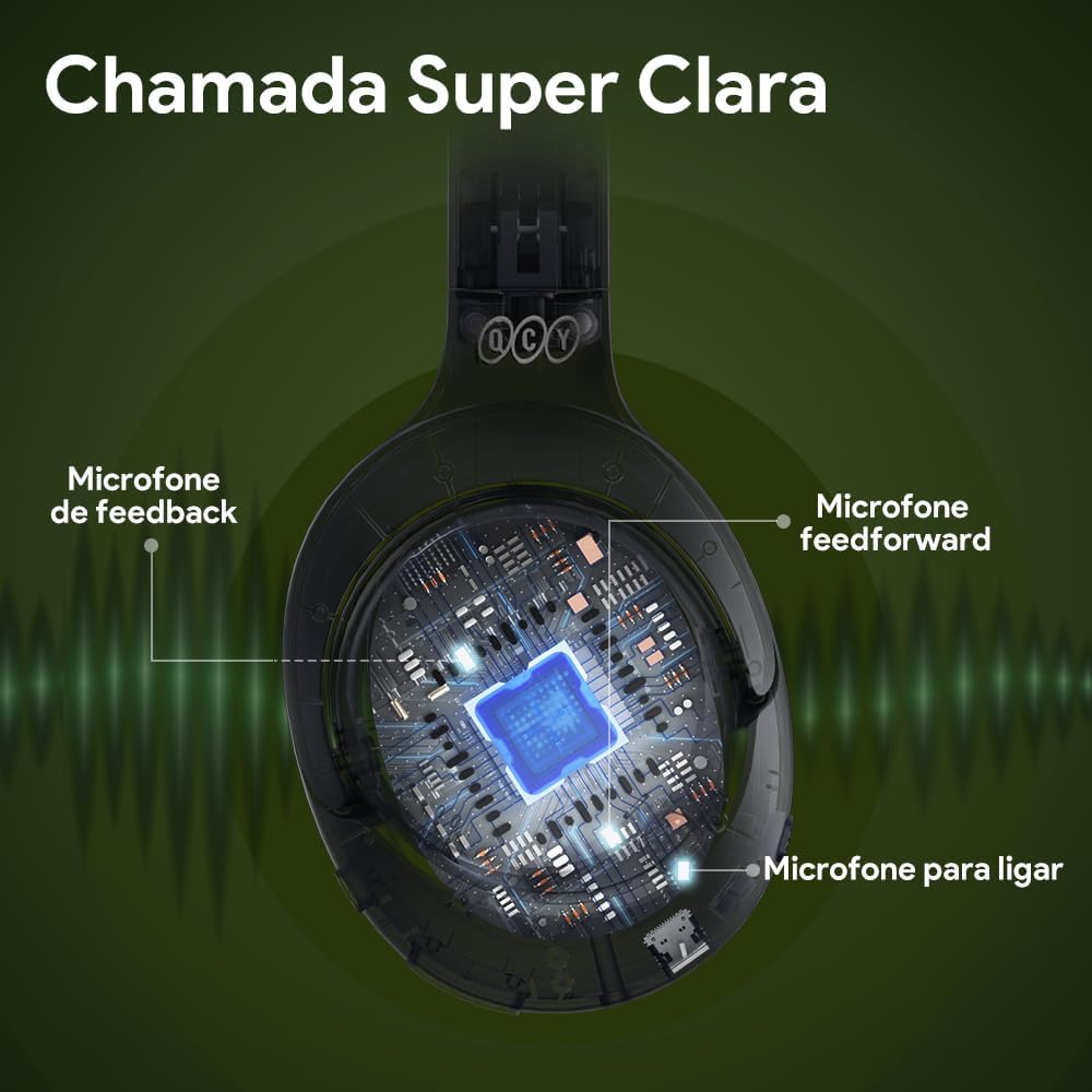 QCY H3 ANC Fone de Ouvido Bluetooth, Cancelamento de Ruído Ativo Headphone Bluetooth 5.4 Headset com Microfone, Certificação Hi-Res Audio, Conexão Multipontos, 60 horas reprodução, Preto - Imagem 4