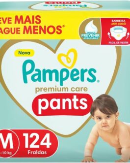 Fralda Pampers Premium Care Pants Tamanho M, Fácil de Vestir, 124 Unidades