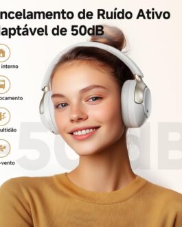 QCY H3 PRO ANC Fone de Ouvido Bluetooth, Headphone ANC Adaptáveis, Cancelamento Ativo de Ruído de 50 dB, Áudio sem fio de Alta Resolução LDAC, 55 Horas de Reprodução, Branco