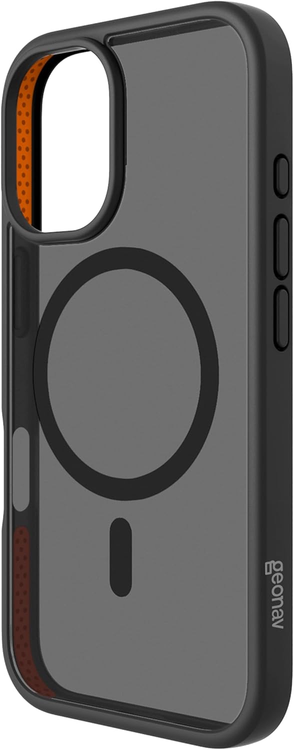 Geonav Capa Anti-Impacto para iPhone 16, TPU flexível nas extremidades, proteção anti-shock e policarbonato, Compatível com o sistema de ímãs MagSafe®, IPI16BK, Transparente fosco/Preto