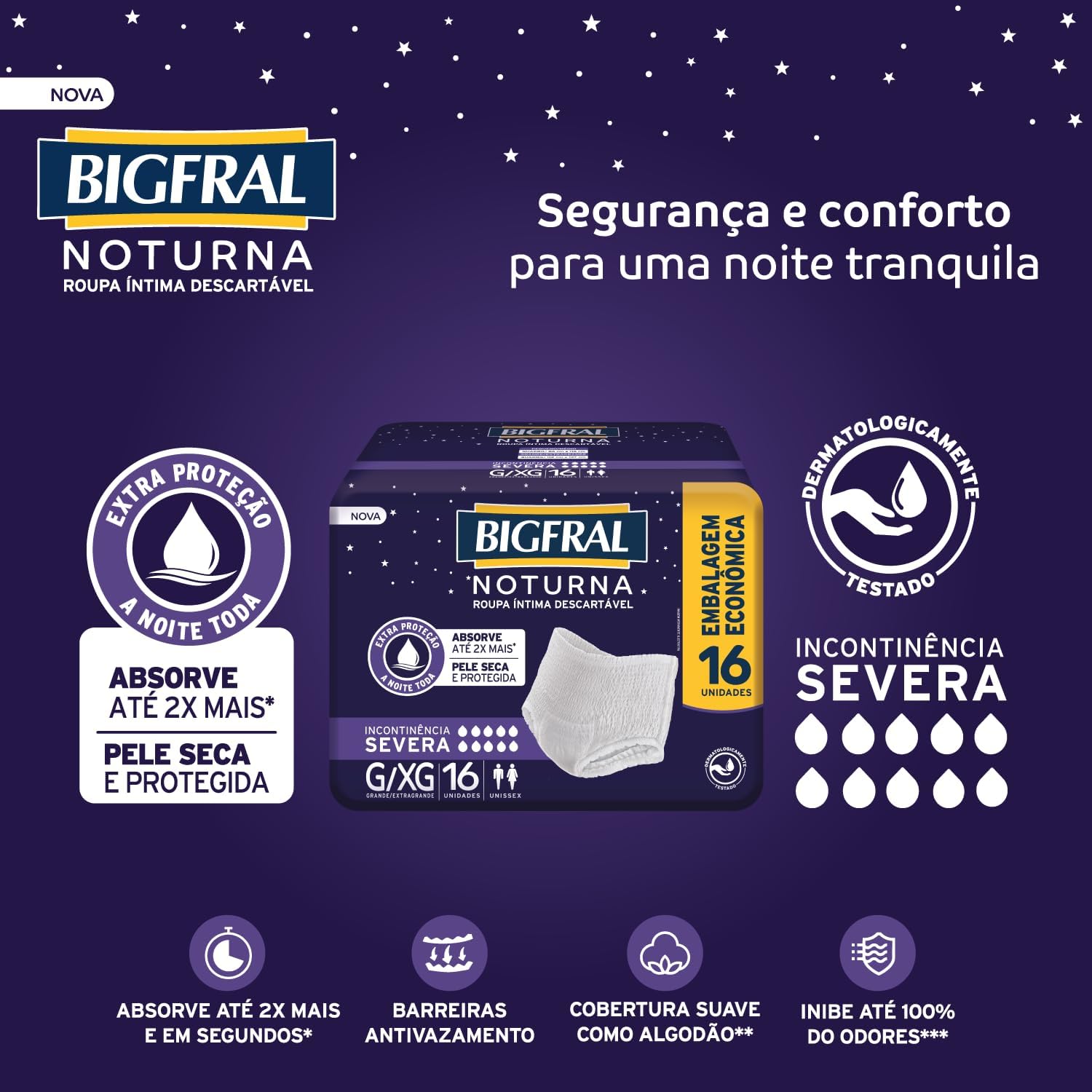 Roupa Íntima Bigfral Noturna G/XG 16 Unidades - Imagem 3