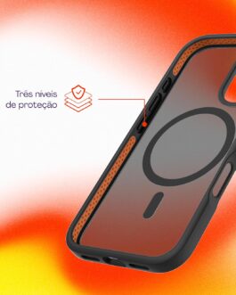 Geonav Capa Anti-Impacto para iPhone 16, TPU flexível nas extremidades, proteção anti-shock e policarbonato, Compatível com o sistema de ímãs MagSafe®, IPI16BK, Transparente fosco/Preto