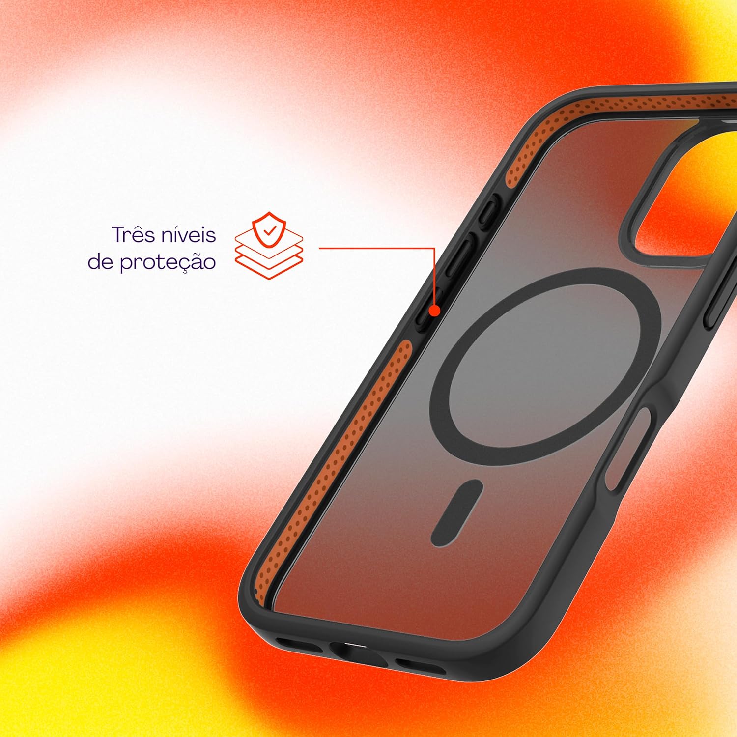 Geonav Capa Anti-Impacto para iPhone 16, TPU flexível nas extremidades, proteção anti-shock e policarbonato, Compatível com o sistema de ímãs MagSafe®, IPI16BK, Transparente fosco/Preto - Imagem 2