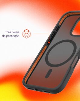 Geonav Capa Anti-Impacto para iPhone 16 Pro, TPU flexível nas extremidades, proteção anti-shock e policarbonato, Compatível com o sistema de ímãs MagSafe®, IPI16PBK, Transparente fosco/Preto