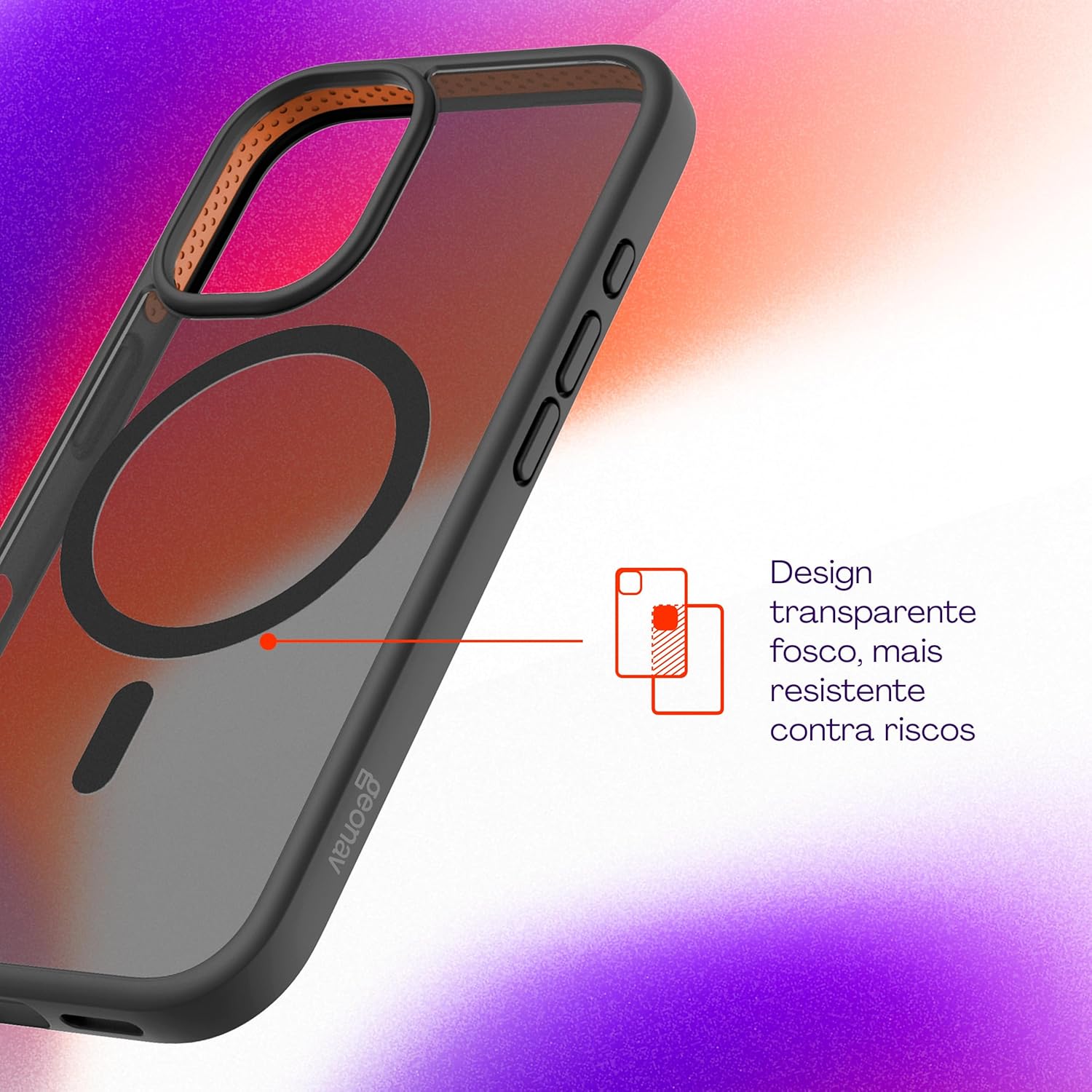 Geonav Capa Anti-Impacto para iPhone 16, TPU flexível nas extremidades, proteção anti-shock e policarbonato, Compatível com o sistema de ímãs MagSafe®, IPI16BK, Transparente fosco/Preto - Imagem 5