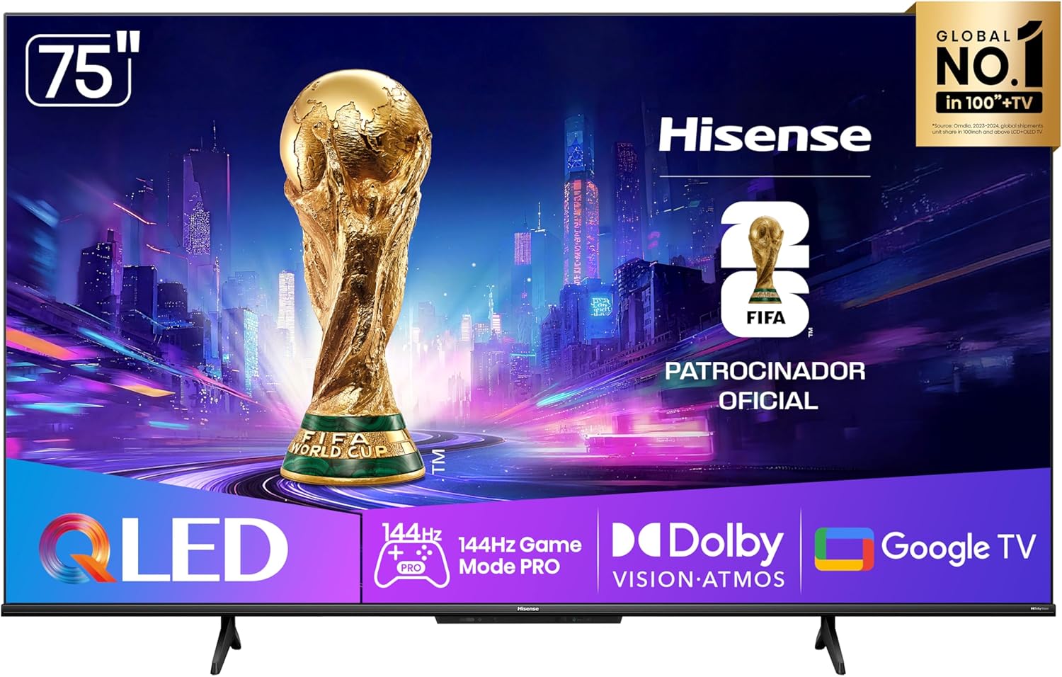 Hisense Smart TV UHD 4K QLED 75″ Polegadas 75Q7QG Google TV Modo Jogo Pro 144 Hz, AMD FreeSync Premium, Dolby Vision Atmos e Compatível com Alexa