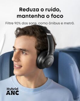 soundcore Q20i da Anker, Fone de Ouvido Bluetooth com Cancelamento de Ruído Híbrido Ativo, Headphone Sem Fio, 60h Bateria, Áudio Hi-Res, Graves Potentes, App Personalização, Modo Transparência, Preto