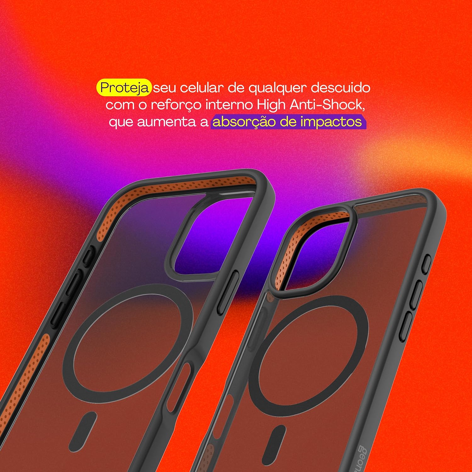 Geonav Capa Anti-Impacto para iPhone 16, TPU flexível nas extremidades, proteção anti-shock e policarbonato, Compatível com o sistema de ímãs MagSafe®, IPI16BK, Transparente fosco/Preto - Imagem 6