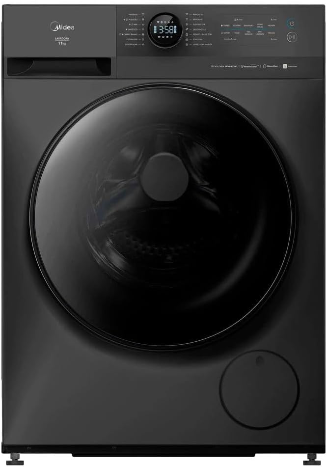 MÁQUINA DE LAVAR ROUPAS MIDEA 11KG INVERTER HEALTHGUARD WI-FI TITANIUM MF201W110WB 220V