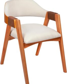 Cadeira de Jantar Com Encosto Curvo Base em Madeira Maciça Detalhe no Braço em Corda Nautica – Emily (Linho Cru Off White)