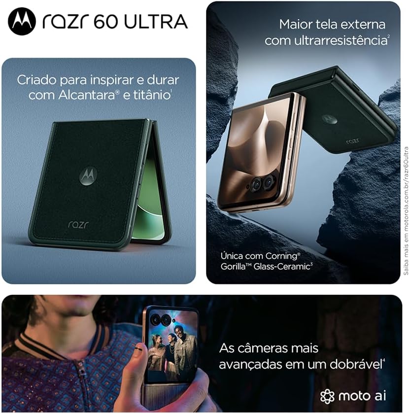 Smartphone Motorola Razr 60 Ultra - 1TB 32GB (16GB RAM+16GB Ram Boost) Snapdragon 8 Elite Tela dobrável 7" e externa 4” Moto AI 50MP camera - Madeira - Imagem 6