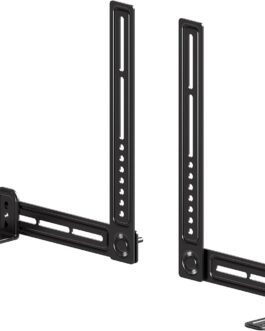 Suporte de barra de som sob TV ou acima da TV, o suporte da barra de som suporta até 10 kg, com braços de extensão removíveis e suportes em L.