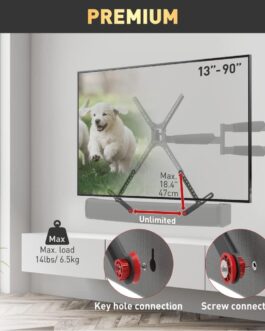 Barkan Suporte universal para barra de som, suporte ajustável para montagem acima ou embaixo da TV, tamanhos de 33 a 203 cm, serve para a maioria das barras de som de até 6 kg, montagem fácil preta