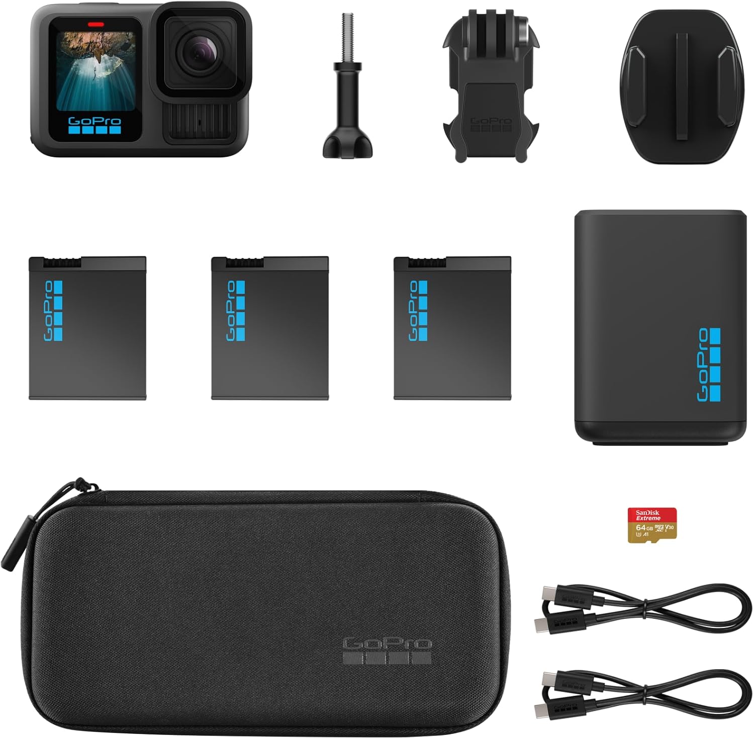 GoPro HERO13 Black Power Bundle - Kit com Câmera de ação à prova d'água 10m, 5.3K60, 27MP, HyperSmooth 6.0, GPS, Wi-Fi 6 e Acessórios Extras, Carregador duplo com Baterias Enduro, Cartão de 64GB - Imagem 6