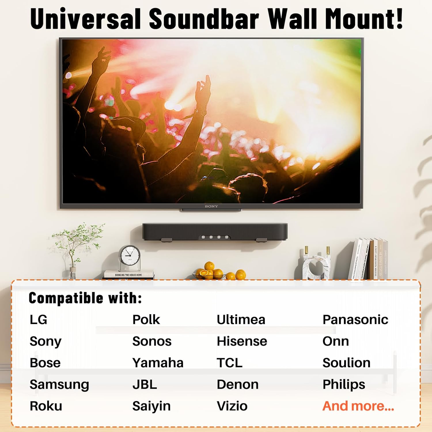 Suporte de parede universal Soundbar, prateleira de barra de som de metal duplo para Samsung, LG, Sony, Vizio, Bose, JBL e mais suportes de barra de som sob TV, profundidade ajustável de 8,4 a 15,5 cm - Imagem 2