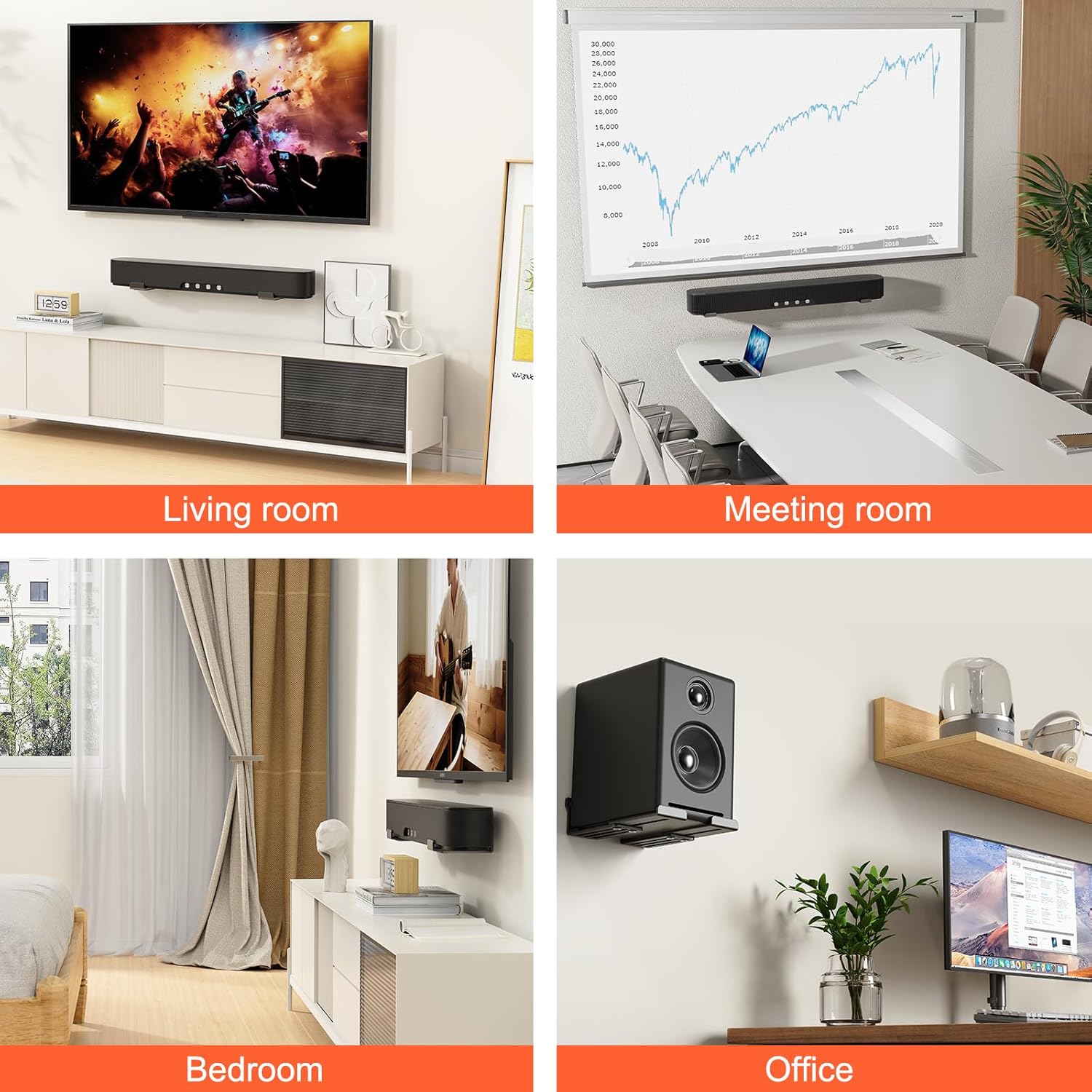 Suporte de parede universal Soundbar, prateleira de barra de som de metal duplo para Samsung, LG, Sony, Vizio, Bose, JBL e mais suportes de barra de som sob TV, profundidade ajustável de 8,4 a 15,5 cm - Imagem 4