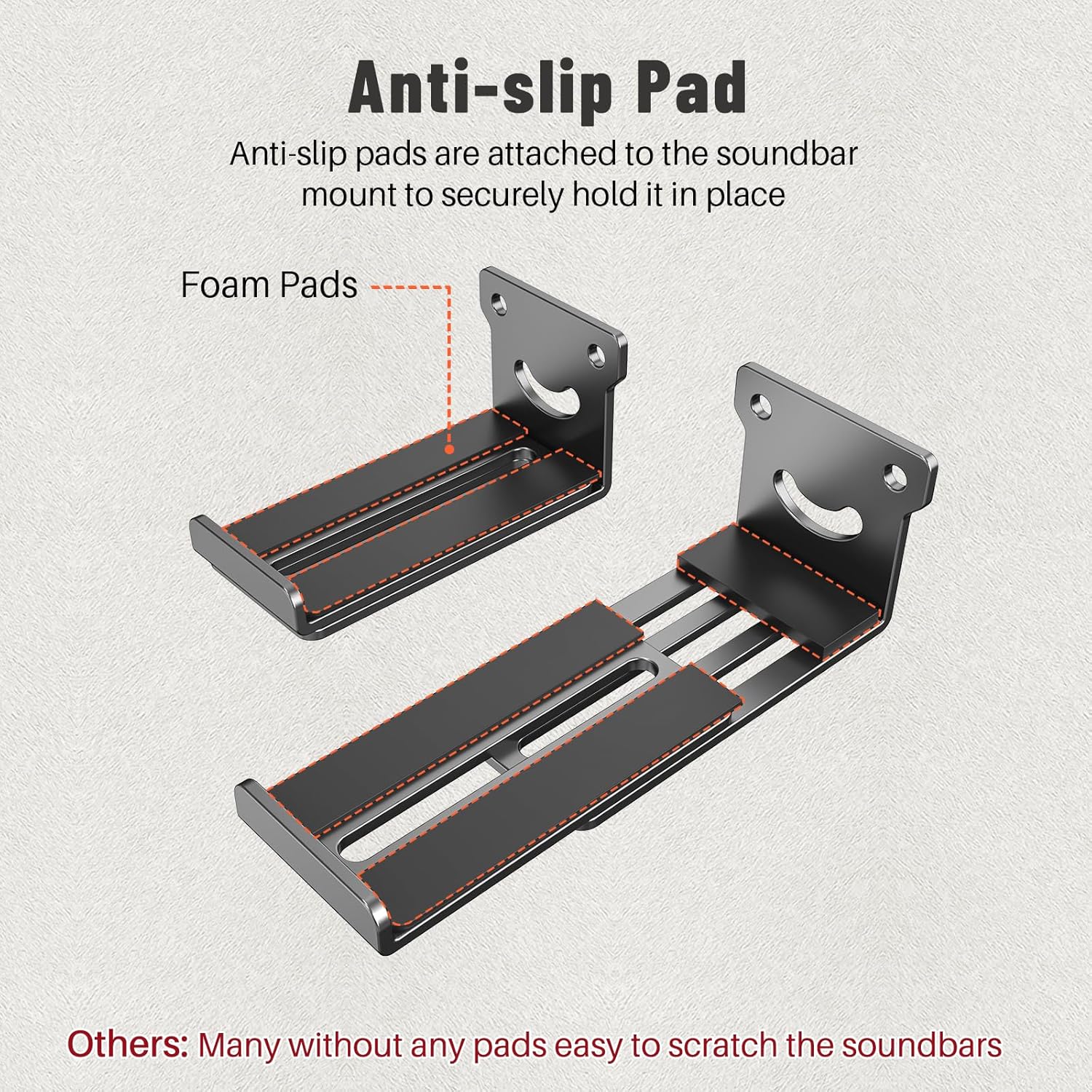 Suporte de parede universal Soundbar, prateleira de barra de som de metal duplo para Samsung, LG, Sony, Vizio, Bose, JBL e mais suportes de barra de som sob TV, profundidade ajustável de 8,4 a 15,5 cm - Imagem 9