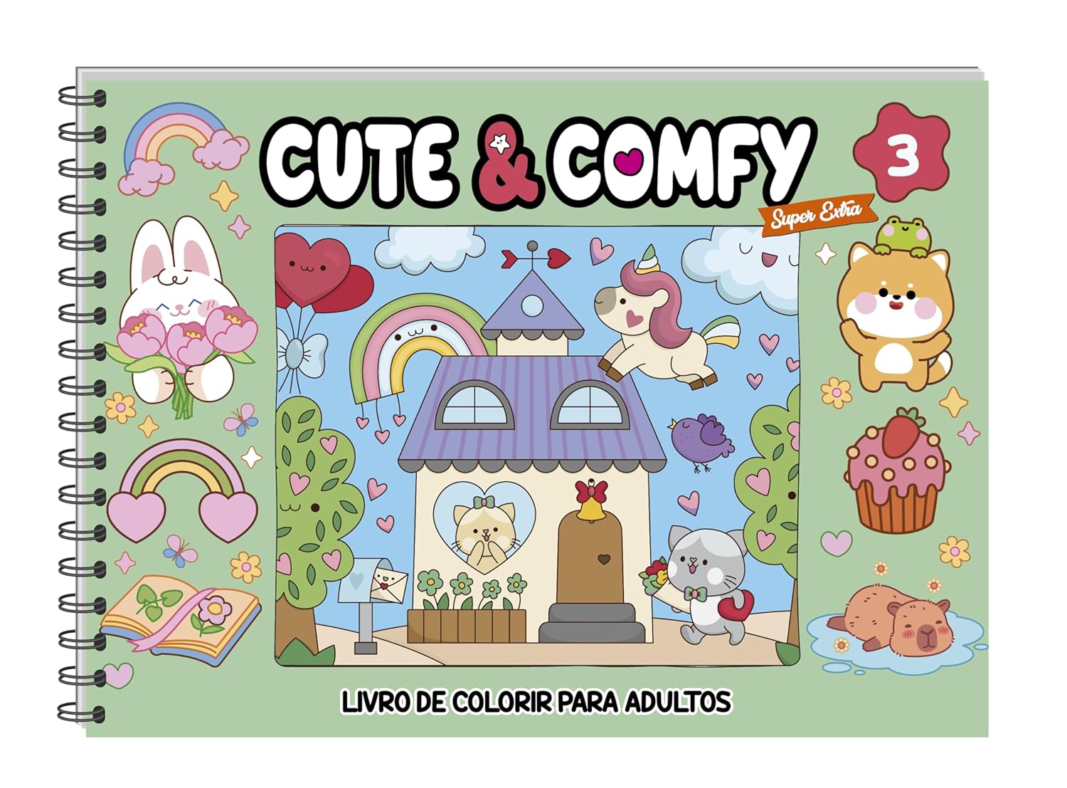 Cute & Comfy Super Extra – Livro de Colorir Adulto – Capa Dura Holográfica