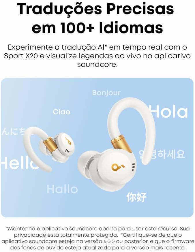 Soundcore Sport X20 da Anker Fone de Ouvido Bluetooth 5.3 Sem Fio para Treinos, Ganchos Ajustáveis, Graves Intensos, IP68, À Prova de Suor e Poeira, 48H de Reprodução, Fones para Academia, Branco - Imagem 7