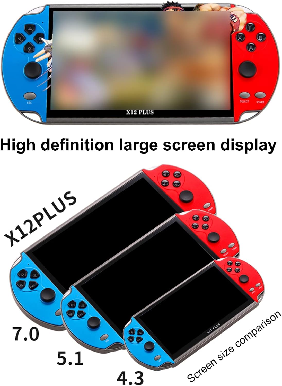 X12 Plus Console de videogame de 7 polegadas integrado para 1000 jogos Joystick duplo portátil de 16GB Controlador de jogos Spupport Saída AV Cartão TF Música POPQ - Imagem 8