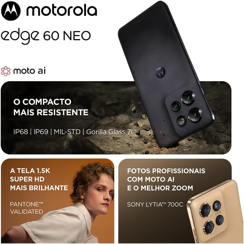Smartphone Motorola Edge 60 Neo 5G - 512GB 24GB (12GB RAM + 12GB Ram Boost) 50MP Sony Camera Moto AI e tela 1.5K Super HD - Cinza - Imagem 7