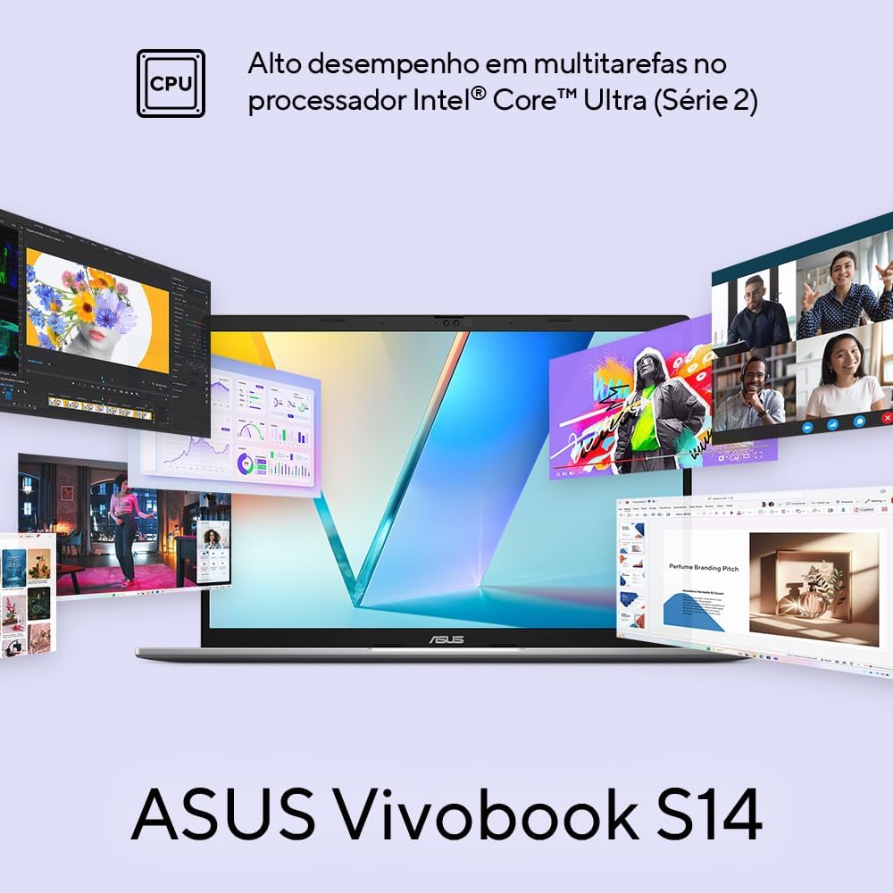Notebook ASUS Vivobook S14 IA PC, Core Ultra 7, 16 GB, 512 GB, Linux, 14'' Nivel IPS 60Hz, Matte Gray - S3407CA-LY121 - Imagem 4