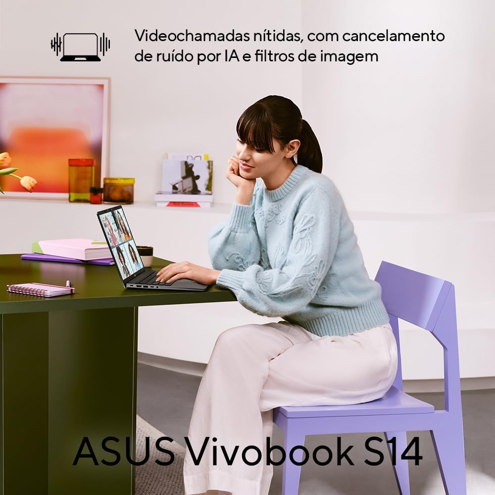 Notebook ASUS Vivobook S14 IA PC, Core Ultra 7, 16 GB, 512 GB, Linux, 14'' Nivel IPS 60Hz, Matte Gray - S3407CA-LY121 - Imagem 6