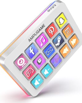 AmpliGame FIFINE Gaming Controller com 15 atalhos para OBS Streaming Studio com teclas de macro, ações de acionamento, controlador RGB de mídia de PC para criação de conteúdo/trabalho de escritório – D6 Branco