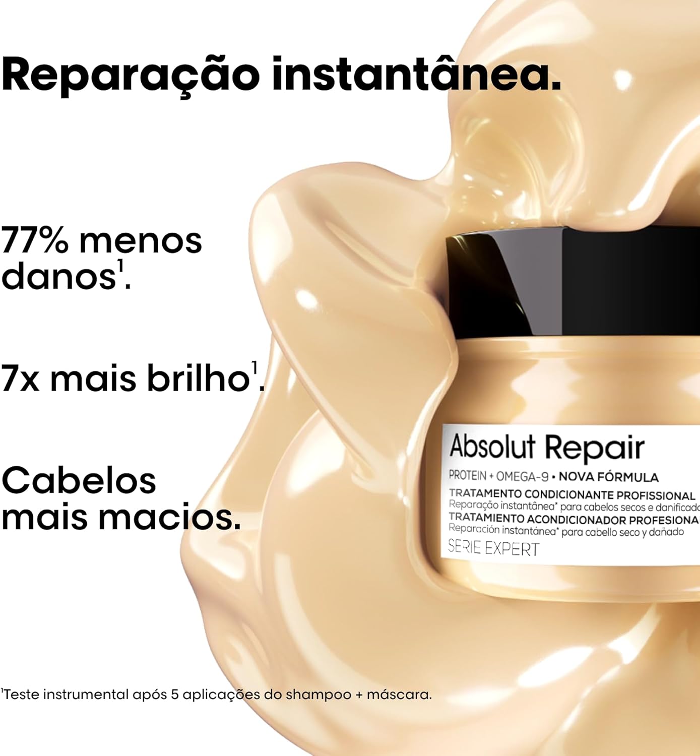 L'Oréal Professionnel Serie Expert Absolut Repair, Máscara de Reparação Intensiva para Cabelos Danificados e Finos com Quinoa Dourada, Reconstrução Instantânea e Brilho Intenso, 250g - Imagem 2
