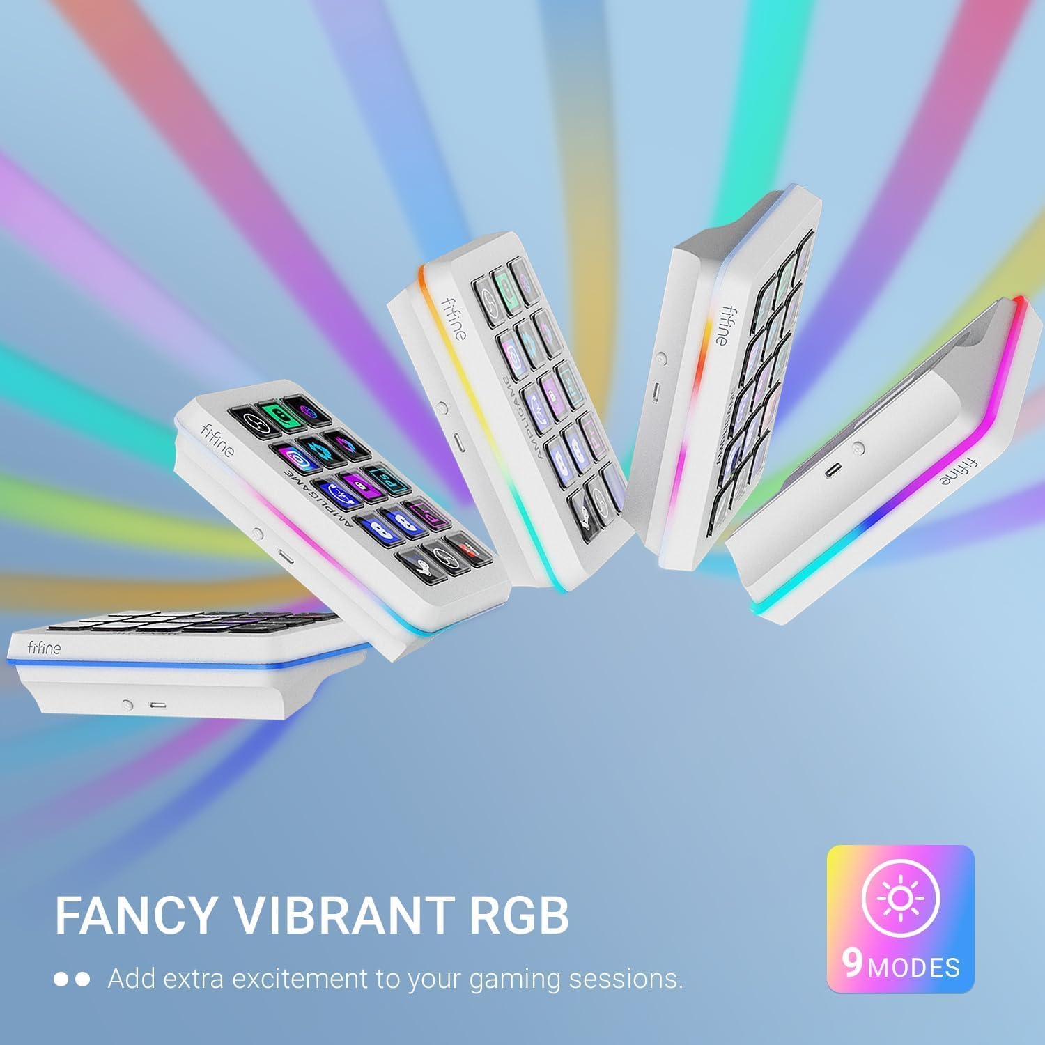AmpliGame FIFINE Gaming Controller com 15 atalhos para OBS Streaming Studio com teclas de macro, ações de acionamento, controlador RGB de mídia de PC para criação de conteúdo/trabalho de escritório - D6 Branco - Imagem 4