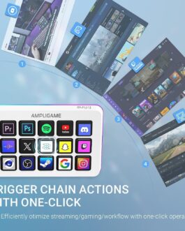 AmpliGame FIFINE Gaming Controller com 15 atalhos para OBS Streaming Studio com teclas de macro, ações de acionamento, controlador RGB de mídia de PC para criação de conteúdo/trabalho de escritório – D6 Branco