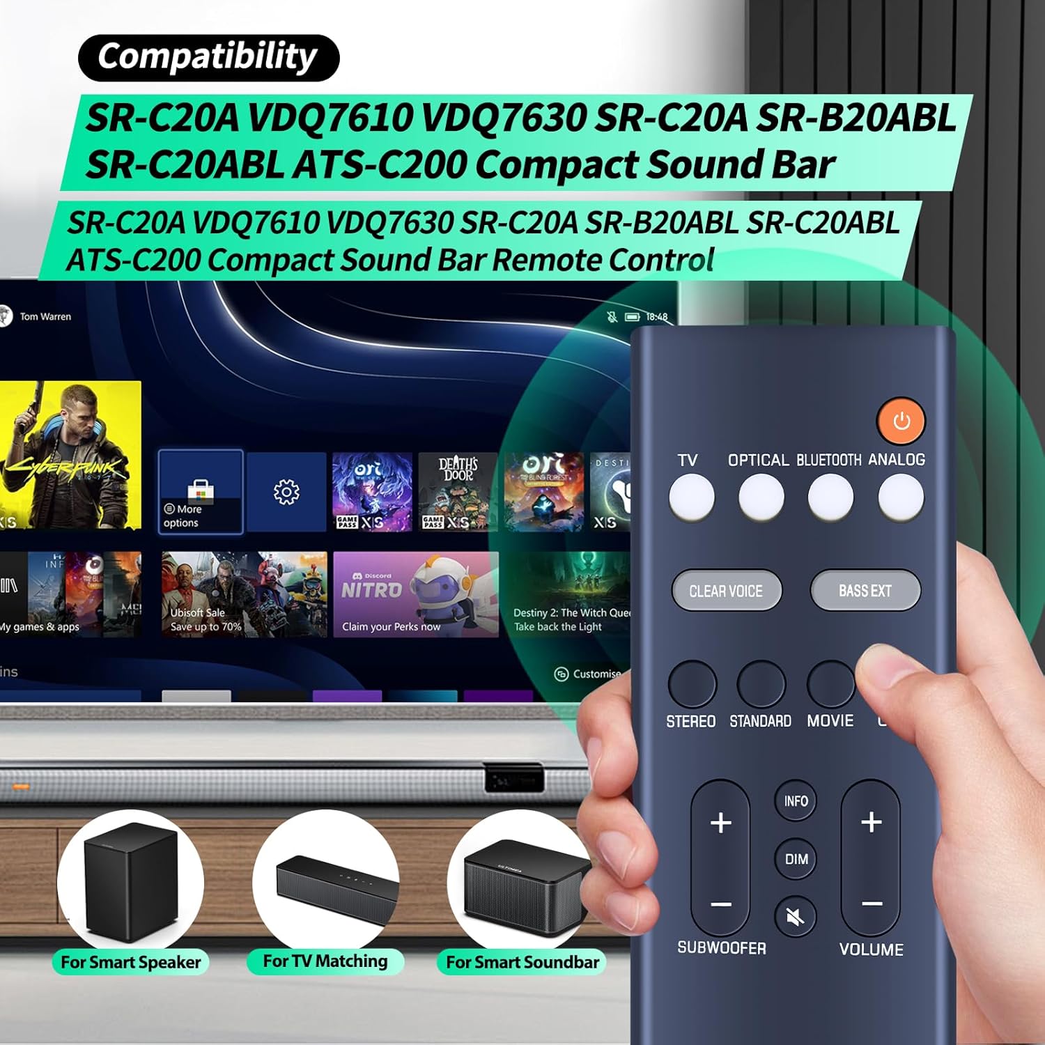 Nova barra de som de substituição para Yamaha Audio SR-C20A VDQ7610 VDQ7630 SR-C20A SR-B20ABL SR-C20ABL ATS-C200 Compact Sound Bar - Imagem 2