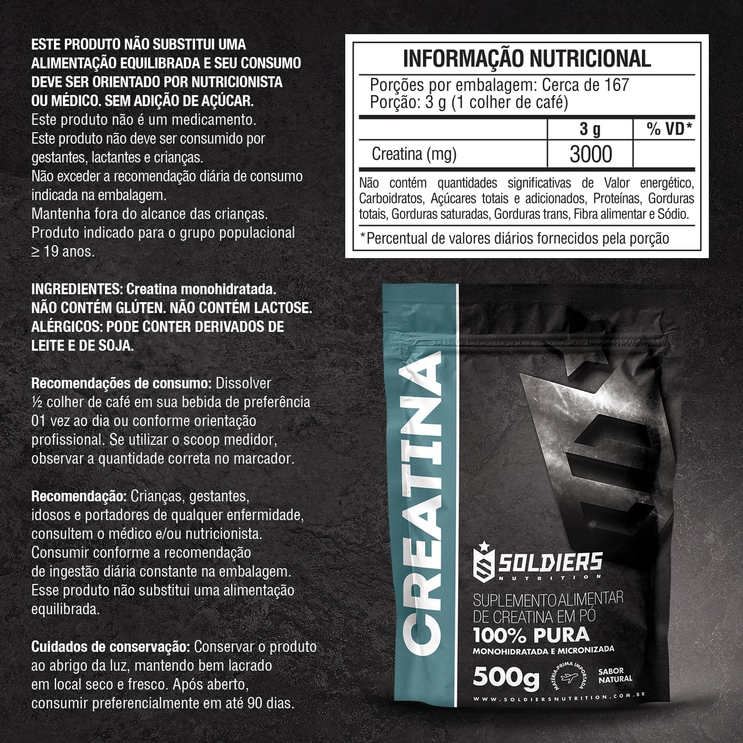 Soldiers Nutrition Creatina Monohidratada 500g - Imagem 4