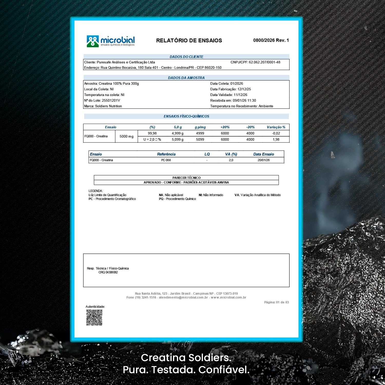Soldiers Nutrition Creatina Monohidratada 500g - Imagem 3