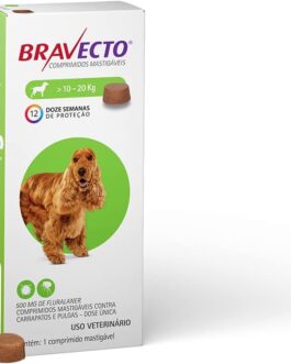 Bravecto® Cães 500mg – Antipulgas e Carrapatos – Cães de 10 a 20kg – 1 Comp. Mastigável – MSD Saúde Animal