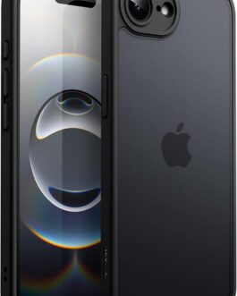 JETech Capa Matte para iPhone 17e (2026) / iPhone 16e, Case Proteção Contra Quedas de Nível Militar à Prova de Choque, Capinha Traseira Translúcida Fosca, Anti-Impressão Digital (Preto)