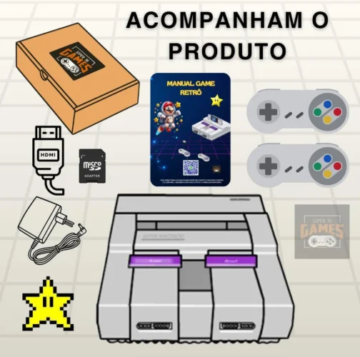 Mini Console Retro Gamer Super Nintendo com 150 mil Jogos Mais 2 Controles Super 3D Games - Imagem 4