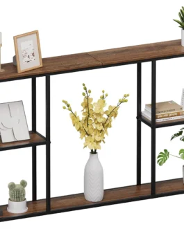 WOHOMO Mesa de Console Estrela com Armazenamento, 3 Prateleiras Pequena Fazenda, Sofá Madeira Atrás do Sofá, Fina para Hall de Entrada, Marrom Rústico (160 cm)