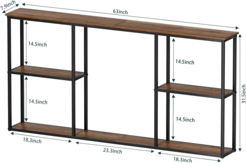 WOHOMO Mesa de Console Estrela com Armazenamento, 3 Prateleiras Pequena Fazenda, Sofá Madeira Atrás do Sofá, Fina para Hall de Entrada, Marrom Rústico (160 cm) - Imagem 3