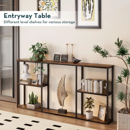 WOHOMO Mesa de Console Estrela com Armazenamento, 3 Prateleiras Pequena Fazenda, Sofá Madeira Atrás do Sofá, Fina para Hall de Entrada, Marrom Rústico (160 cm) - Imagem 4