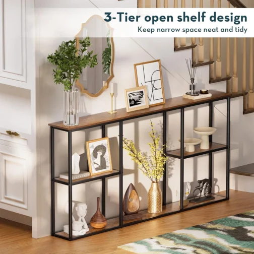 WOHOMO Mesa de Console Estrela com Armazenamento, 3 Prateleiras Pequena Fazenda, Sofá Madeira Atrás do Sofá, Fina para Hall de Entrada, Marrom Rústico (160 cm) - Imagem 5