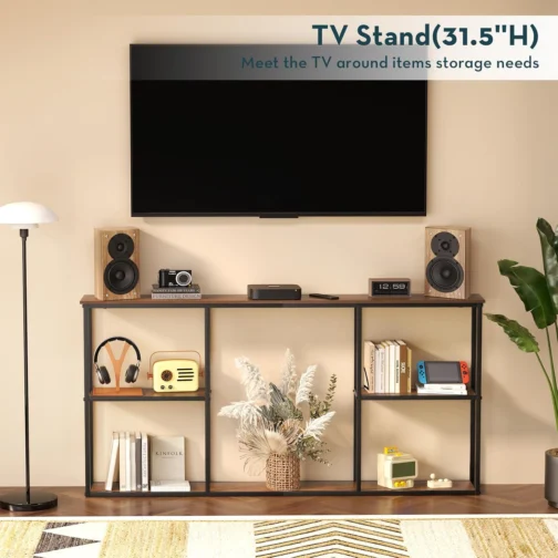 WOHOMO Mesa de Console Estrela com Armazenamento, 3 Prateleiras Pequena Fazenda, Sofá Madeira Atrás do Sofá, Fina para Hall de Entrada, Marrom Rústico (160 cm) - Imagem 6