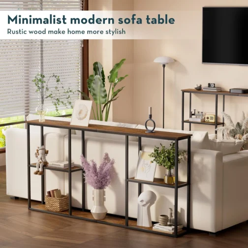 WOHOMO Mesa de Console Estrela com Armazenamento, 3 Prateleiras Pequena Fazenda, Sofá Madeira Atrás do Sofá, Fina para Hall de Entrada, Marrom Rústico (160 cm) - Imagem 8