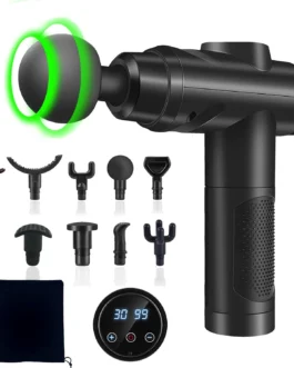 YARUIKE Pistola de Massagem Muscular Profunda, 30 Velocidades, 10 Cabeças, Tela LCD, Silenciosa, Bateria Recarregável, Preta