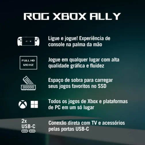 ROG Xbox Ally Console Portátil Tela 7" Touchscreen 120Hz, AMD Ryzen Z2A 2 GHz, 16 GB RAM, 512 GB SSD, Windows 11 Home - White - RC73YA-NH003W - Imagem 3