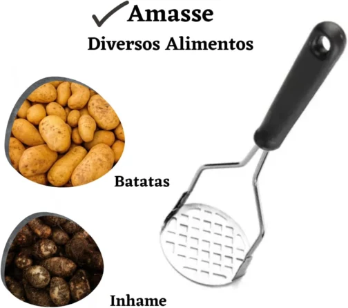 Amassador de Batata e Legumes Inox Manual Ergonômico Amassador Para Purê com Cabo Plástico Anti Calor - Imagem 3