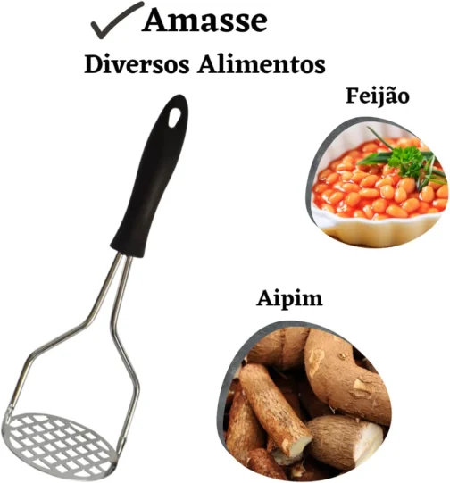 Amassador de Batata e Legumes Inox Manual Ergonômico Amassador Para Purê com Cabo Plástico Anti Calor - Imagem 4