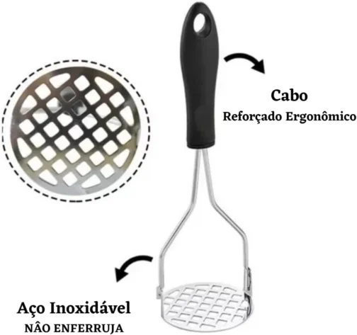 Amassador de Batata e Legumes Inox Manual Ergonômico Amassador Para Purê com Cabo Plástico Anti Calor - Imagem 5