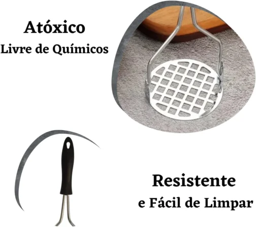 Amassador de Batata e Legumes Inox Manual Ergonômico Amassador Para Purê com Cabo Plástico Anti Calor - Imagem 6