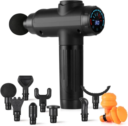 Pistola de Massagem YARUIKE, Massageador Muscular Elétrico Portátil com 10 Acessórios e 30 Velocidades, Preto - Imagem 2